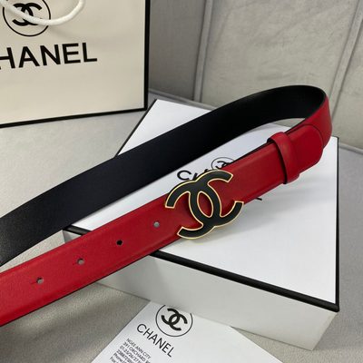 Chanel belt featuring a prominent black and silver interlocking CC logo buckle — 4