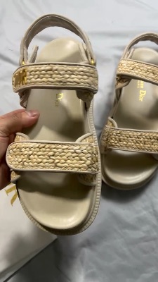 Dior Dioract Woven Raffia Dad Sandals in beige — 5