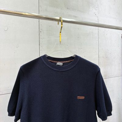 Zegna Men's Navy Blue Striped Knit T-Shirt and Shorts — 4