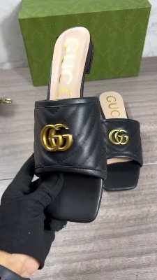 Gucci GG Marmont quilted black leather slide sandals — 5
