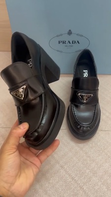 Prada Chocolate brushed leather loafers in black — 5