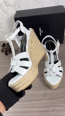 Saint Laurent Tribute woven leather espadrille wedge sandals — 5