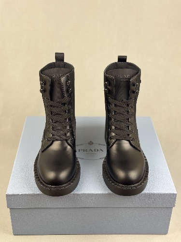 Prada black brushed leather and Re-Nylon ankle boots — 3