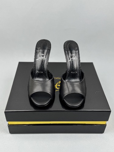 Christian Louboutin leather mules featuring a peep toe and signature red soles — 3