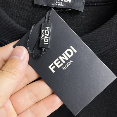 Fendi Men's Black Cotton Jacquard Patch T-shirt — 5