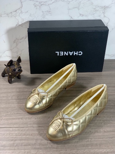 Chanel metallic gold quilted lambskin ballerina flats — 3