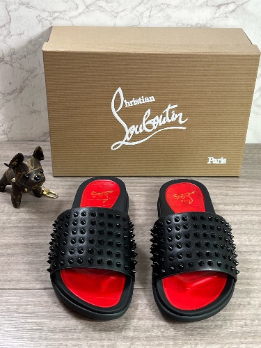 Christian Louboutin "Take It Easy" black spiked rubber slides — 3