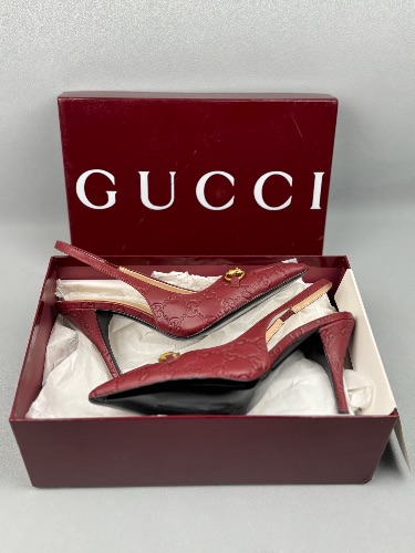 Gucci Erin GG horsebit heeled leather slingback pumps
