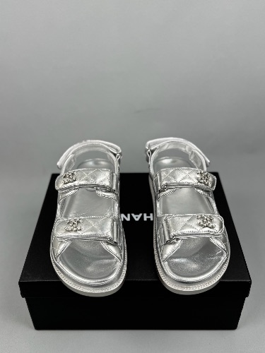Chanel metallic silver leather "Dad" sandals — 3