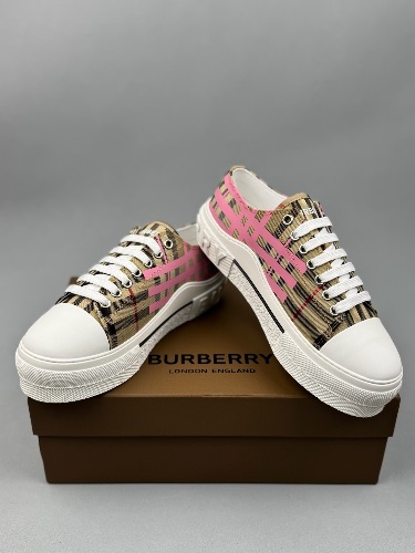 Burberry Women's Pink and Tan Check Platform Sneakers — 4