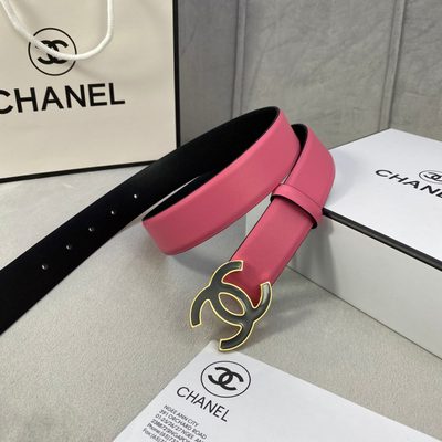 Chanel hot bubble gum pink leather belt featuring a silver-tone interlocking CC buckle — 6