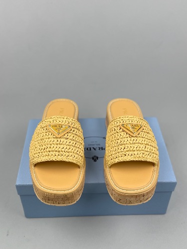 Prada Natural Crochet Platform Slides — 3