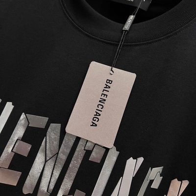 Balenciaga Black Cotton Oversized Tape Logo T-Shirt — 4