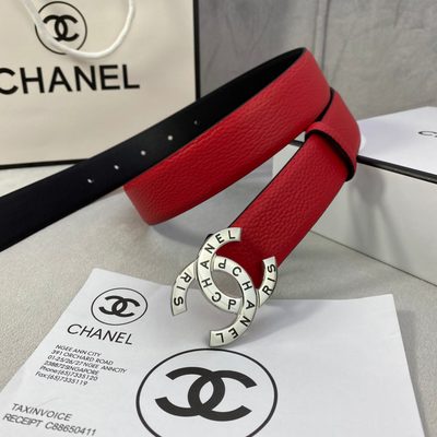 Chanel belt features vibrant red caviar calfskin leather paired with a gold-tone metal interlocking — 8