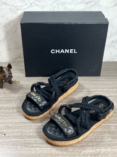 Chanel Black Rope and Quilted Leather Dad Sandals — 3