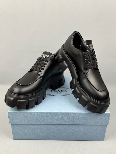 Prada Monolith brushed leather lace-up derby shoes — 4