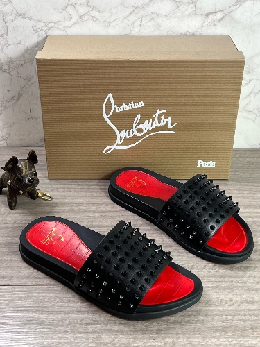 Christian Louboutin "Take It Easy" black spiked rubber slides