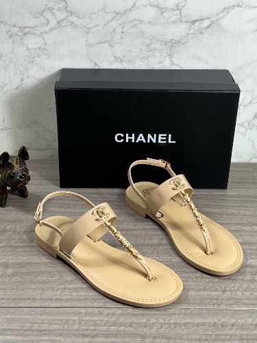 Chanel Lambskin Chain CC Logo Thong Sandals