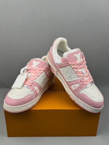 Louis Vuitton LV Trainer sneakers in a pink and white colorwa — 4