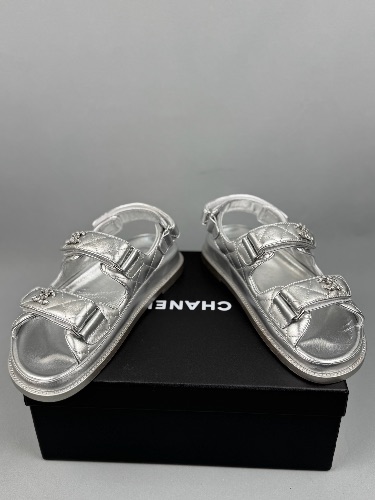 Chanel metallic silver leather "Dad" sandals — 4