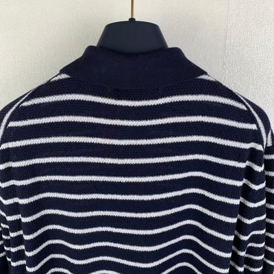 Ralph Lauren navy and white striped cotton-linen polo — 4