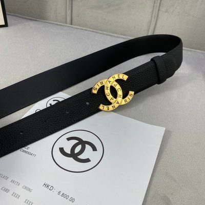 Chanel La Pausa CC belt features a textured black leather strap and a silver-tone metal buckle — 5
