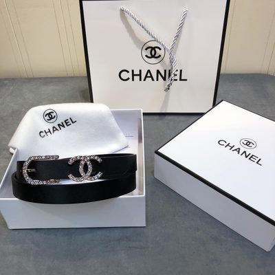 Chanel belt features a distinctive CC logo buckle adorned with rhinestones — 6