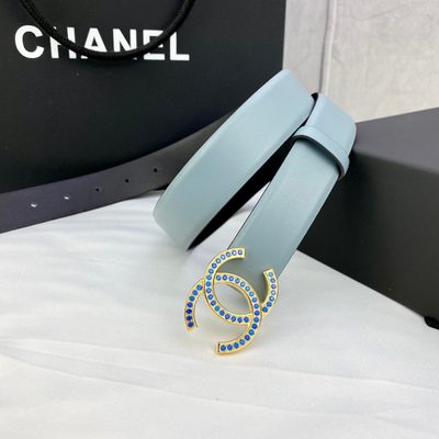 Chanel leather belt in turquoise featuring a silver-tone buckle — 9