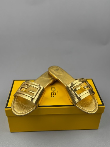 Fendi Baguette metallic gold leather sandals — 4