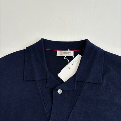 Brunello Cucinelli navy blue fine-knitted short-sleeve polo shirt — 5