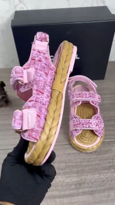 Chanel Pink/Purple Tweed Velcro Dad Sandals — 5