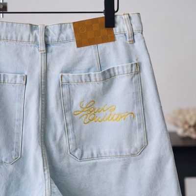 Louis Vuitton Signature Embroidered Denim Workwear Shorts — 9