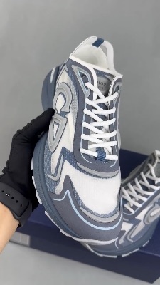 Dior B30 sneakers in blue technical mesh and grey — 5