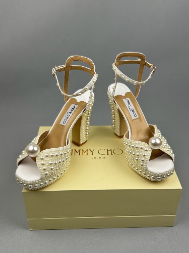 Jimmy Choo Sacaria 120 white satin platform sandals — 4