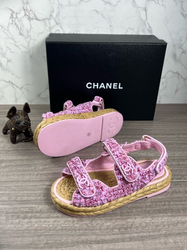 Chanel Pink/Purple Tweed Velcro Dad Sandals