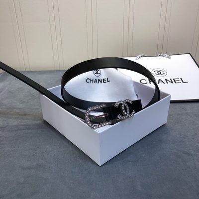 Chanel belt features a distinctive CC logo buckle adorned with rhinestones — 4