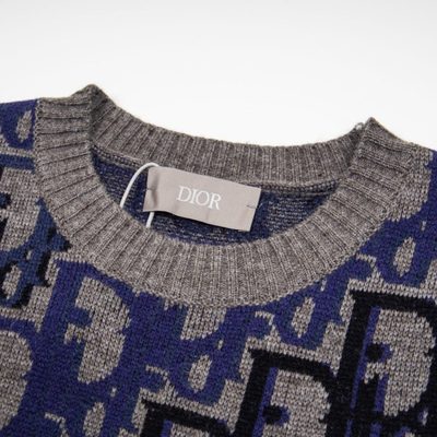 Dior Oblique Sweater in Blue Wool Jacquard — 4