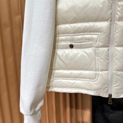 Moncler White Cotton Zip-Up Sweatshirt with Nylon Front — 6