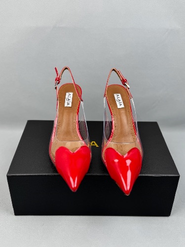 Alaïa Le Cœur red patent leather and transparent PVC slingback pumps — 3