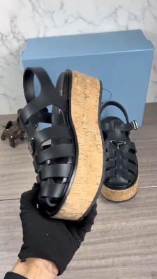 Prada rubber wedge platform sandals in black — 5