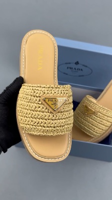Prada Natural Crochet Platform Slides — 5