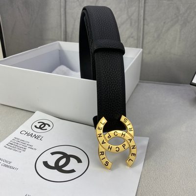 Chanel La Pausa CC belt features a textured black leather strap and a silver-tone metal buckle — 8