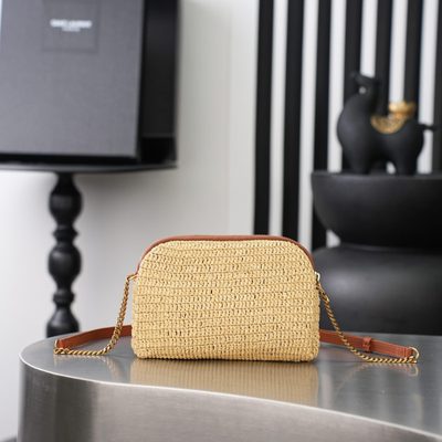 Saint Laurent Gaby leather-trimmed raffia shoulder bag — 6