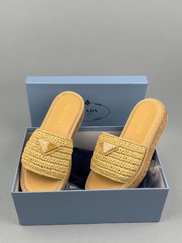 Prada Natural Crochet Platform Slides