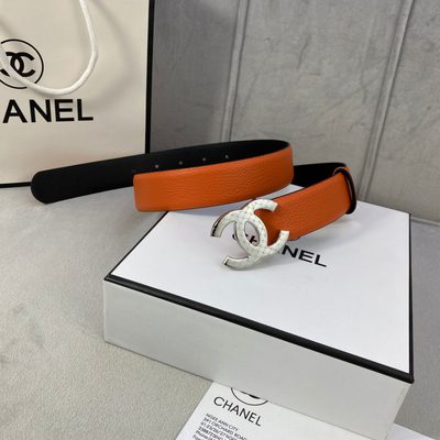 Chanel belt is crafted from orange textured leather and features a prominent gold-tone CC logo buckl — 6