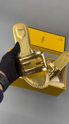 Fendi Baguette metallic gold leather sandals — 5
