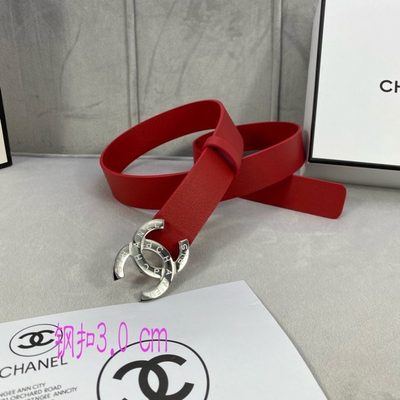 Chanel red calfskin leather belt features a gold-tone CC buckle — 8