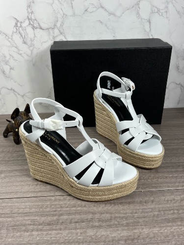 Saint Laurent Tribute woven leather espadrille wedge sandals — 4