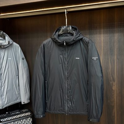 Prada men's black Re-Nylon or technical hooded jacket — 3