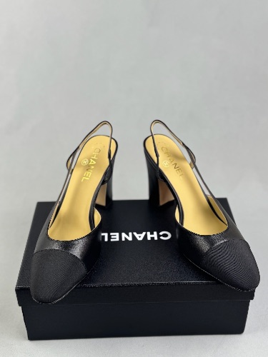 Chanel goatskin and grosgrain black slingback heels — 4